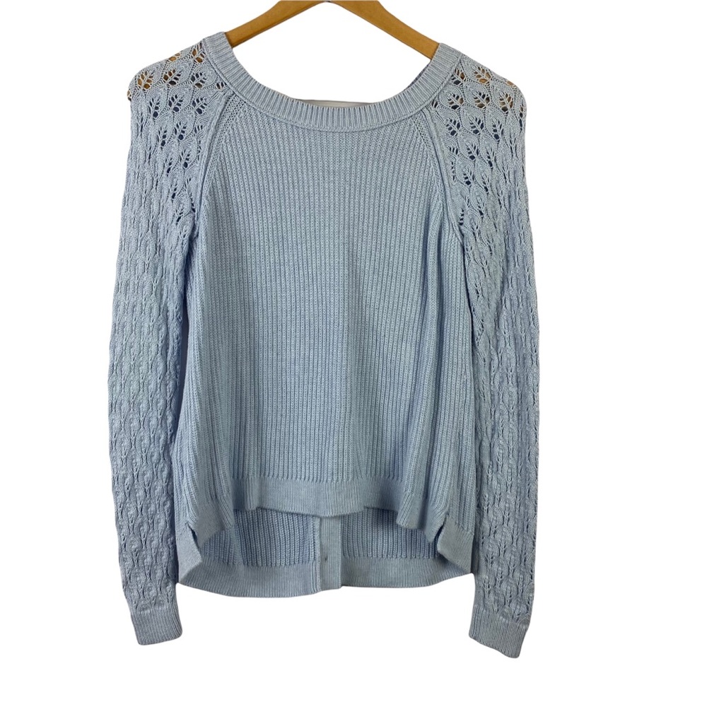 Loft pale aqua long sleeve sweater cardigan Open knit buttons up the back XS
